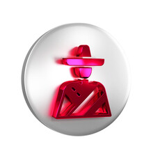 Sticker - Red Mexican man wearing sombrero icon isolated on transparent background. Hispanic man with a mustache. Silver circle button.