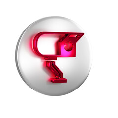 Sticker - Red Security camera icon isolated on transparent background. Silver circle button.