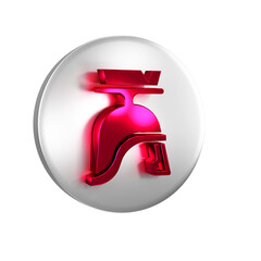 Poster - Red Roman army helmet icon isolated on transparent background. Silver circle button.