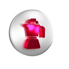 Sticker - Red Coffee maker moca pot icon isolated on transparent background. Silver circle button.