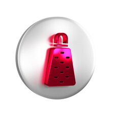 Poster - Red Grater icon isolated on transparent background. Kitchen symbol. Cooking utensil. Cutlery sign. Silver circle button.