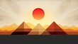  a picture of a mountain range with a red sun in the middle of the sky and mountains in the background.  generative ai