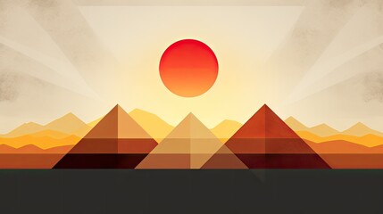 Wall Mural - a picture of a mountain range with a red sun in the middle of the sky and mountains in the backgroun