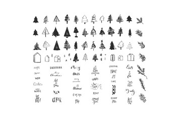 Wall Mural - hand drawn vector abstract cartoon merry christmas and happy new year black illustrations elements s