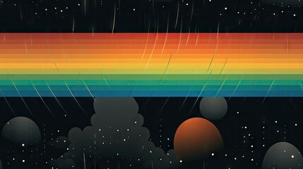 Poster -  an illustration of a rainbow - colored sky with stars and clouds in the foreground and the sun in the background.  generative ai