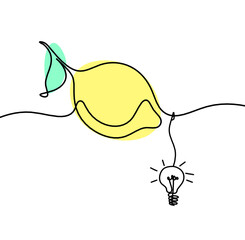 Wall Mural - Color drawing line lemon with light bulb on the white