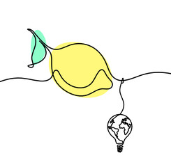 Wall Mural - Color drawing line lemon with light bulb on the white