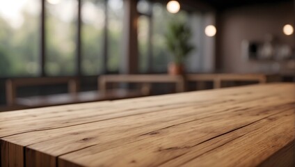 Wall Mural - empty wooden table with blurred background