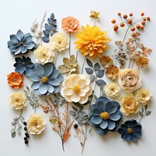 AI Generated Illustration Of A Colorful Array Of Various Flower Blooms Sitting On The White Surface