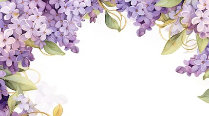 Wall Mural - Framing flowers lilacs banner. Watercolor lilac flowers. Floral Wedding invitation card