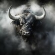 AI illustration of a bull emerging from the smoke.