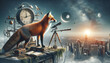 © Marcos - Curious Red Fox Exploring Cosmos Through Telescope on Urban Rooftop at Dusk - Concept of Discovery, Adventure, and Imagination