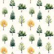 Cute watercolor trees seamless pattern. Trees wallpaper. Trendy scandi vector backgrounds