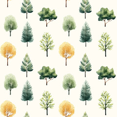 Cute watercolor trees seamless pattern. Trees wallpaper. Trendy scandi vector backgrounds