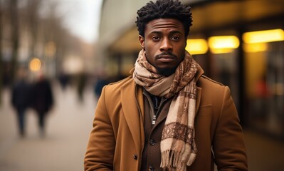 Portrait of handsome african american businessman with scarf looking at camera