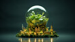 Green city in a glass sphere. Ecology concept. 3d rendering