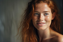 Generative AI Portrait Of Adorable Red Haired Young Girl Smiling Overjoyed