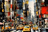 Fototapeta Nowy Jork - Yellow taxi cab on the road in Bangkok, Thailand,  Digital painting