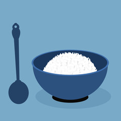 Poster - Rice bowl and spoon on blue background vector illustration.