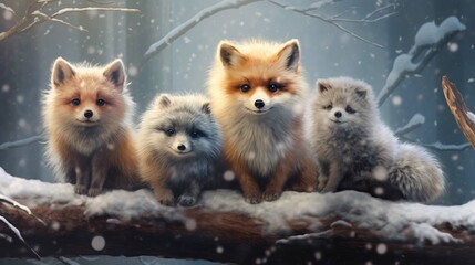 Wall Mural - fox in the snow
