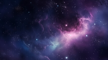 Abstract space background, purple Universe panorama filled with stars, stardust, nebula and galaxy