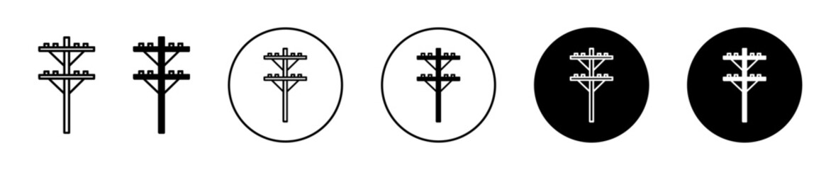 Wall Mural - power pole icon set. electricity electric tower vector symbol. electrical powerline sign in black filled and outlined style.