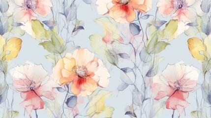 Wall Mural - watercolor flowers backgrounds. illustrations in the style of handmade watercolors on a white background, generative artificial intelligence