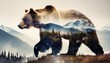 A grizzly bear and the Pacific Northwest, double exposure style photography