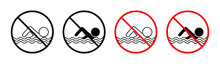 Prohibited Warning Sign For No Swim Vector Set. No Swimming Sign Suitable For Apps And Websites.