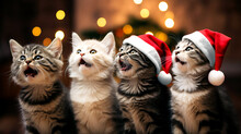 Several Funny Cats Singing Christmas Carols.