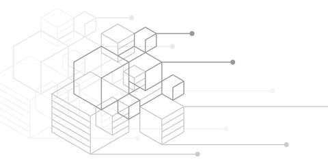 White background from cubes and lines. Linear geometric drawing. Abstraction,Vector illustration.