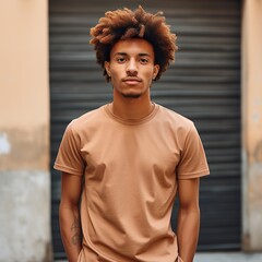 Black Afro man wearing blank t-shirt for mockup