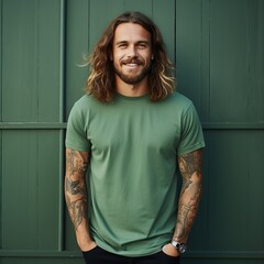 Canvas Print - A handsome model wearing blank empty t-shirt for mockup