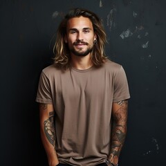 A handsome model wearing blank t-shirt for mockup