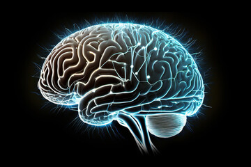 digital illustration of a human brain with colorful bright colors. symbolizing artificial intelligen