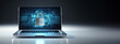 Secure computing: laptop protected by digital padlock