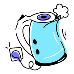 Sticker - Easy to edit doodle icon of electric kettle 