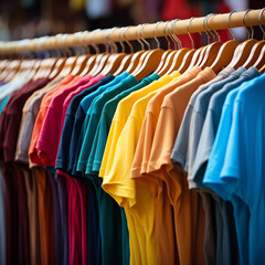 Wall Mural - Colorful t-shirts hangers in shop.	
