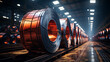 Big rolls of steel in factory.
