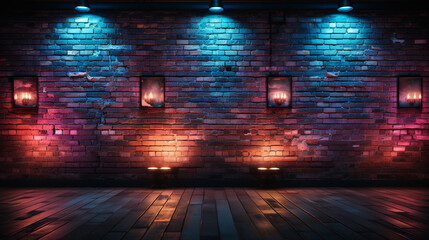 Brick wall and neon lights.