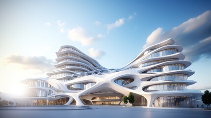 Poster - 3D illustration of the White building Various features of future technology design