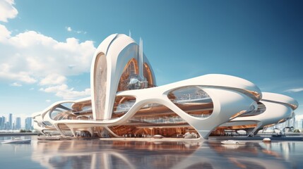 Poster - 3D illustration of the White building Various features of future technology design