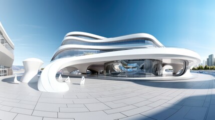 Poster - 3D illustration of the White building Various features of future technology design