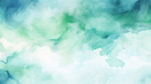 Blue Green And White Watercolor Background. Abstract Background.