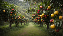 Jungle Fruit Trees With Ripe, Juicy Fruits Waiting To Be Picked - AI Generative