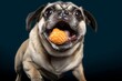 old senior pug with her mouth wide open catching a treat in an isolated studio shot, Generative AI