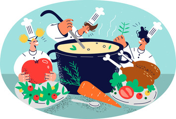 Wall Mural - Group of chefs cooking together