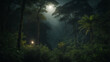 Moonlit jungle, casting shadows and revealing nocturnal creatures - AI Generative