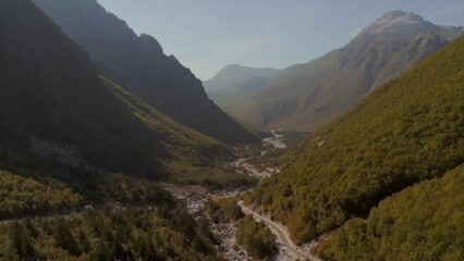 Wall Mural - Autumn drone shot of the forest near Teth in northern Albania in the Albanian Alps