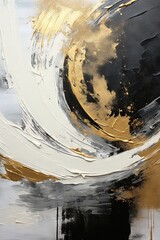 Wall Mural - Abstract monochromatic particular glossy gold paint, with a golden proportion and black, white colors. Metallic accents. Great as background, wallpaper. Generative AI, AI